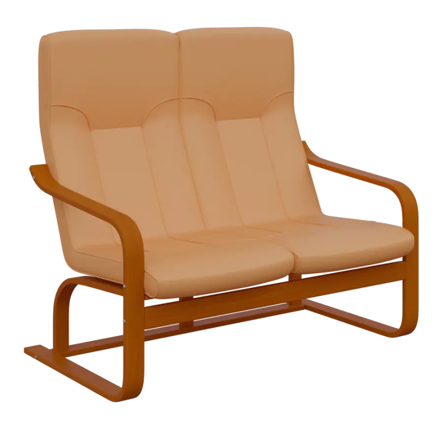 BO - 2 dvojkřeslo, dřevěná kostra, moření třešeň, koženka HOLY P1, meruňková